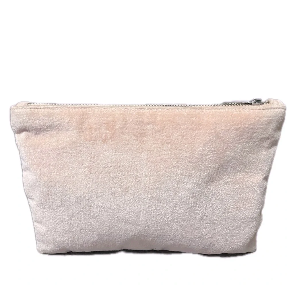 Loft Pink Velvet Beaded Zip Cosmetic Bag w/ Interior Pocket, NWOT